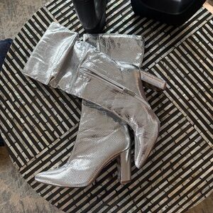 New York & Company Metallic Silver Heeled Boots